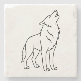 Posavasos De Piedra Arte de línea de lobo minimalista: fauna aulladora