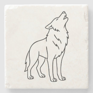 Posavasos De Piedra Arte de línea de lobo minimalista: fauna aulladora