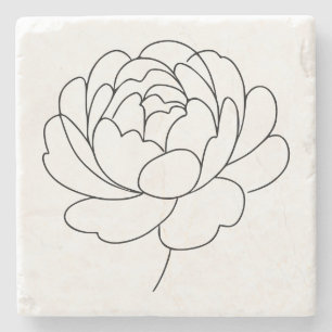 Posavasos De Piedra Arte de línea de peonía minimalista en flor