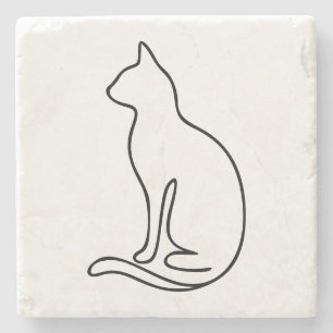 Posavasos De Piedra Arte de línea minimalista de gato – Silueta de con