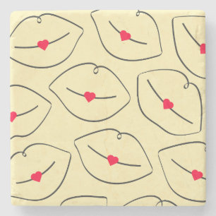 Posavasos De Piedra Arte de línea minimalista retro Labios Amarillo so
