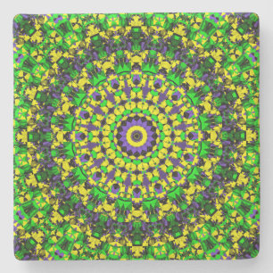 Posavasos De Piedra Arte de Mandala Colorido Retro Groovy Trippy Hippi