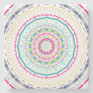 Posavasos De Piedra Arte de Mandala Colorido Vibrante