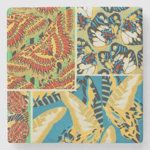 Posavasos De Piedra Arte de Mariposa Art Déco Amarillo y Turquesa Vibr