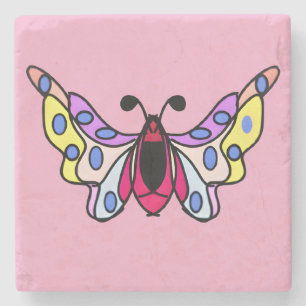 Posavasos De Piedra Arte de Mariposa Folk Moderno Vibrante Personaliza