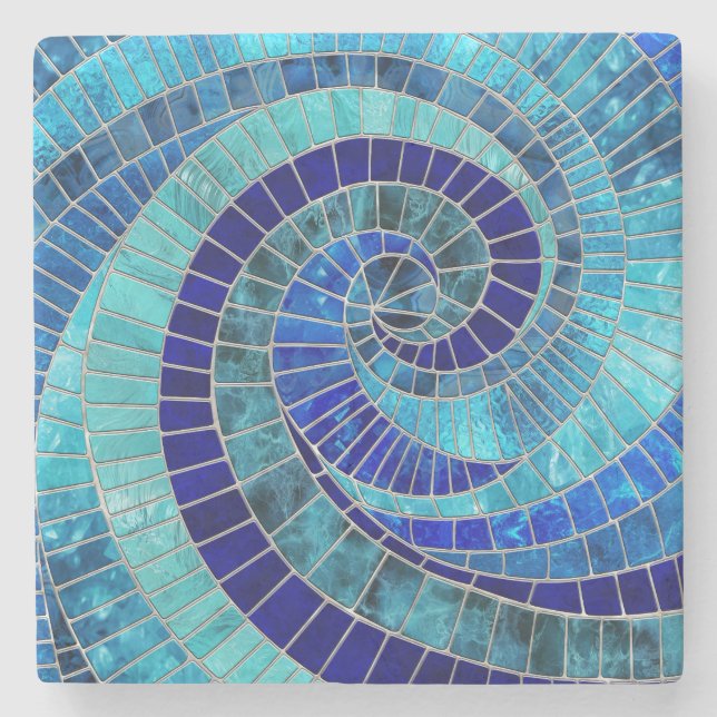 Posavasos De Piedra Arte de mosaico en espiral oceánica (Anverso)