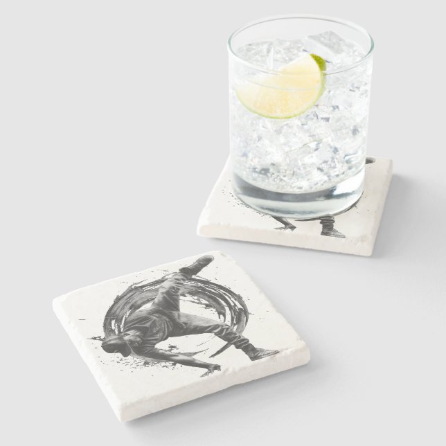 Posavasos De Piedra Arte de movimiento monocromo de estilo urbano (Lateral)