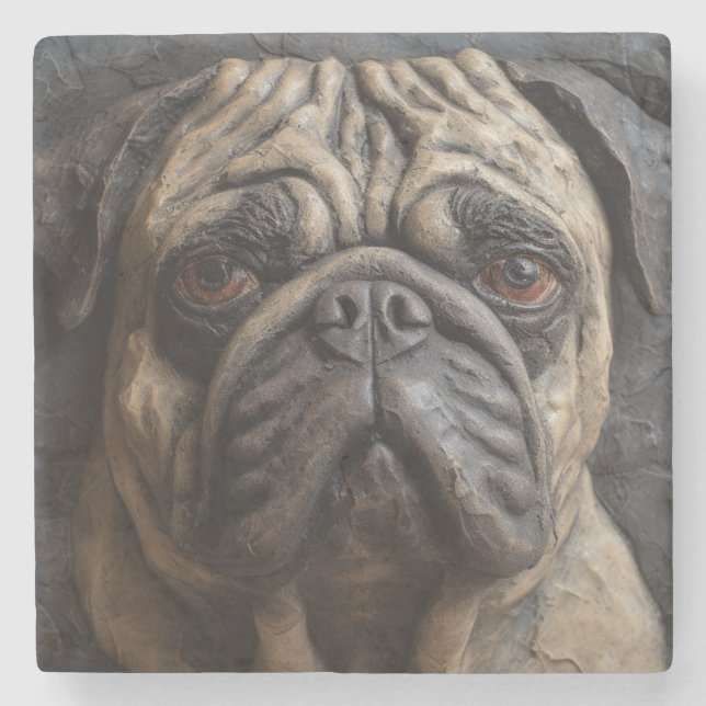 Posavasos De Piedra Arte de Pug (Anverso)