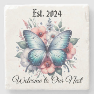 Posavasos De Piedra Arte de ramo floral de mariposa vibrante-96283