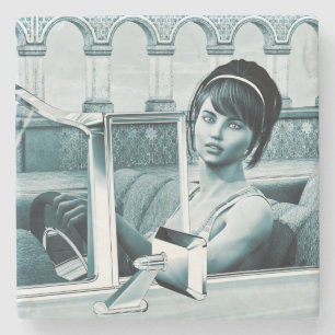 Posavasos De Piedra Arte de retrato de mujer glamour azul vintage