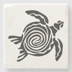 Posavasos De Piedra Arte de tortugas tribales blancas y negras