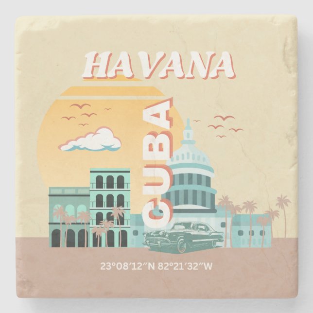Posavasos De Piedra Arte de viaje retro de La Habana Cuba (Anverso)