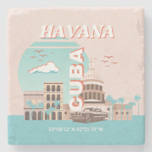 Posavasos De Piedra Arte de viaje retro de La Habana Cuba