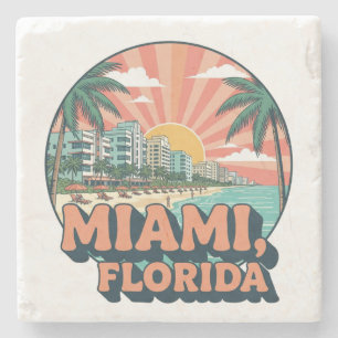 Posavasos De Piedra Arte de viaje vintage de Miami Florida 80s Logo