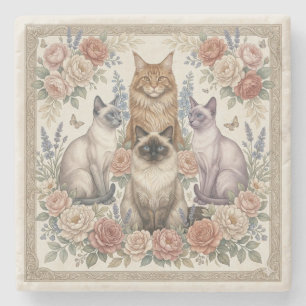 Posavasos De Piedra Arte Felino Floral Ornamental Victoriano Antiguo