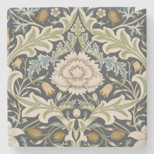 Posavasos De Piedra Arte floral azul marino de William Morris Severn