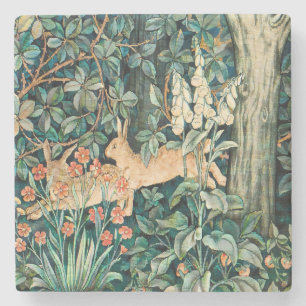 Posavasos De Piedra Arte floral de jardín de conejo vintage de William