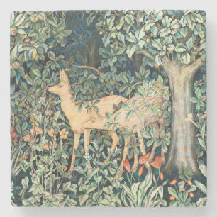 Posavasos De Piedra Arte floral vintage de ciervo en bosque de William
