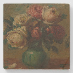 Posavasos De Piedra Arte floral vintage de Renoir con rosas Cottagecor