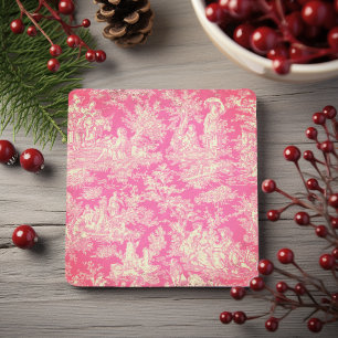 Posavasos De Piedra Arte Floral Vintage Rojo Rosa Toile de Jouy