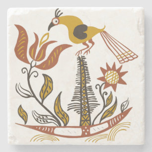 Posavasos De Piedra Arte Folclórico Americano Antiguo Tulipán Pájaro C