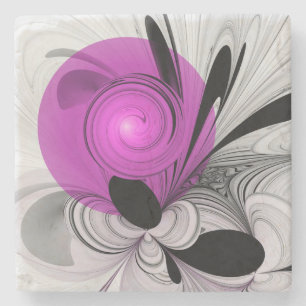 Posavasos De Piedra Arte fractal abstracto gris con magenta