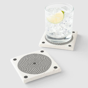 Posavasos De Piedra Arte geométrico de Mandala blanca y negra espiritu