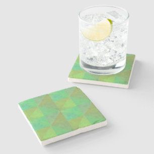 Posavasos De Piedra Arte geométrico verde patrón de triángulo