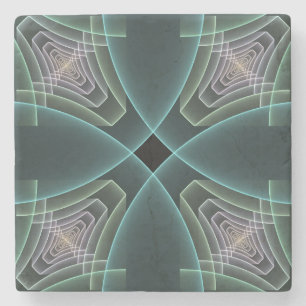Posavasos De Piedra Arte gráfico geométrico fractal teal moderno