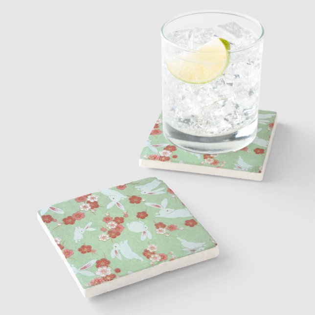 Posavasos De Piedra Arte japonés: Pascua de piedra verde Sakura y cone (Lateral)