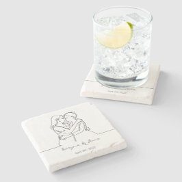Posavasos De Piedra Arte minimalista personalizado de la pareja de les