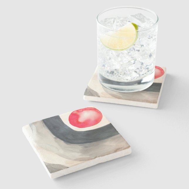 Posavasos De Piedra Arte moderno abstracto gris y negro en el sol (Lateral)