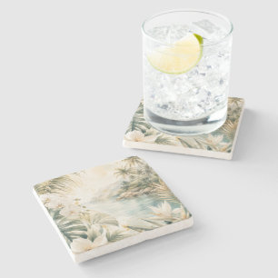 Posavasos De Piedra Arte mural acuarela tropical de lujo costero  