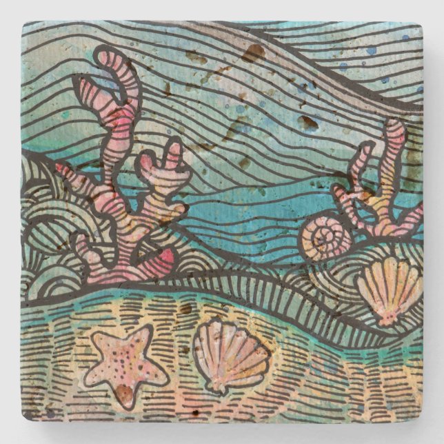 Posavasos De Piedra Arte oceánico (Anverso)