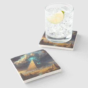 Posavasos De Piedra Arte pirámide azul místico