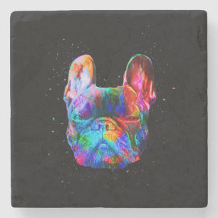 Posavasos De Piedra Arte pop de color geométrico de perro de Bulldog f