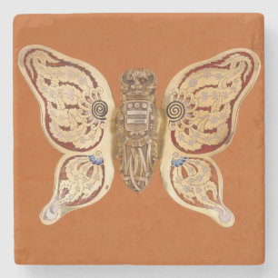 Posavasos De Piedra Arte Victoriano Mariposa de Oro Tiffany Vintage