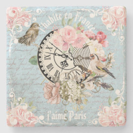 Posavasos De Piedra Artsy estilo francés vintage Ephemera azul botánic