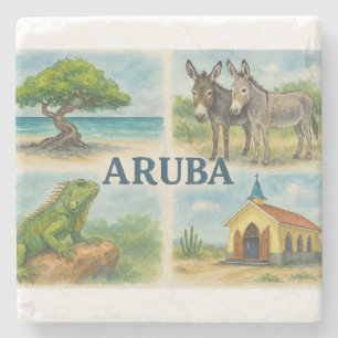 Posavasos De Piedra Aruba acuarela multivista
