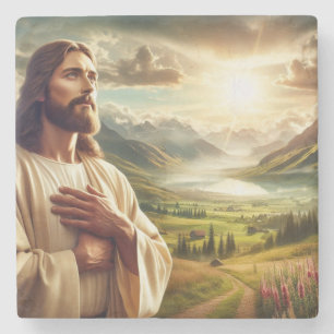 Posavasos De Piedra Asombrosa pintura digital de Jesucristo