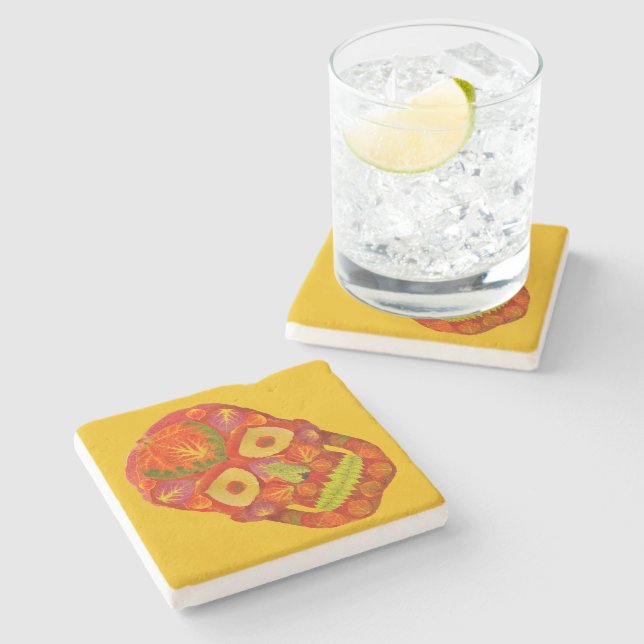 Posavasos De Piedra Aspen Leaf Skull 16 (Lateral)