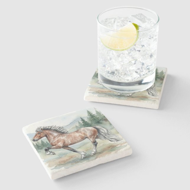 Posavasos De Piedra Astrid Tolting Icelandic Horse watercolor (Lateral)