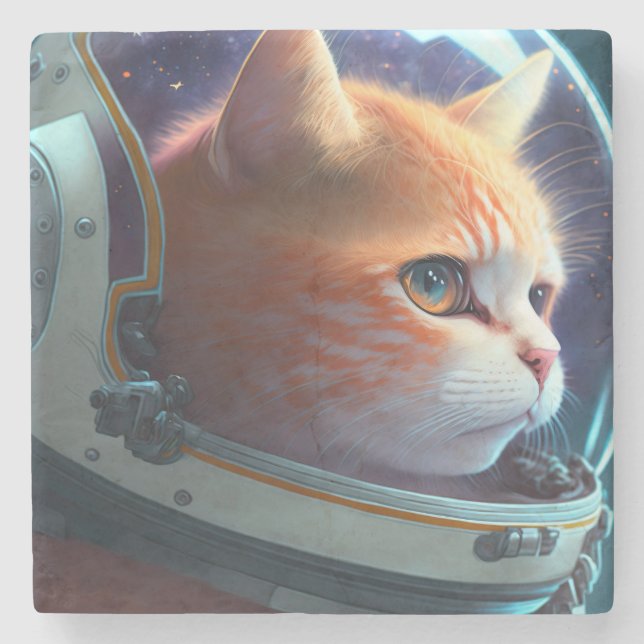 Posavasos De Piedra Astronauta del gato (Anverso)