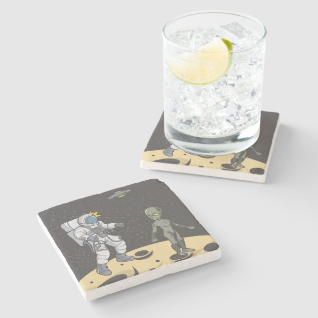 Posavasos De Piedra Astronauta y alienígena (Lateral)