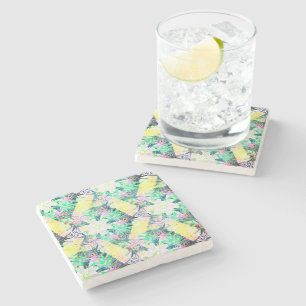 Posavasos De Piedra Ataques botánicos de bebida verde amarillo