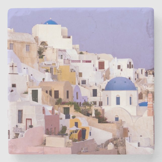 Posavasos De Piedra Atardecer al óleo, Santorini 2 (Anverso)