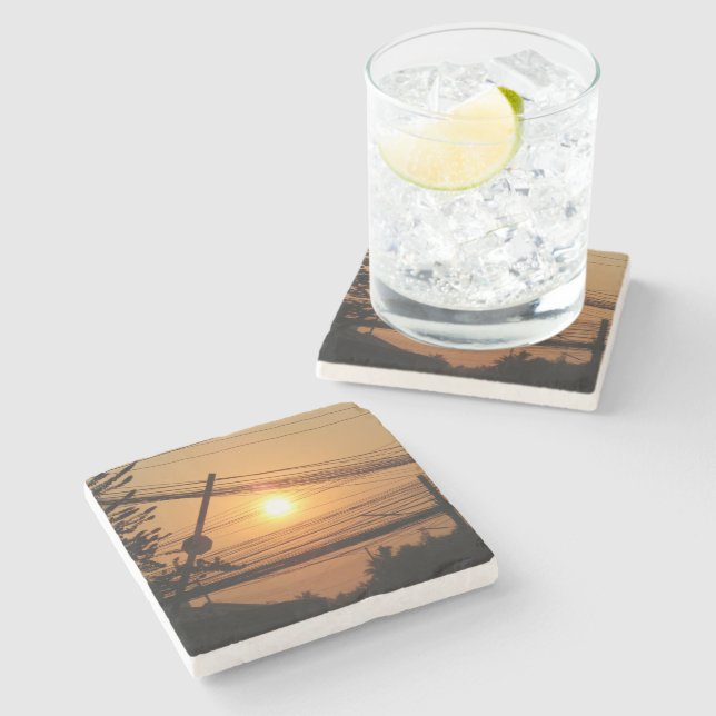 Posavasos De Piedra Atardecer con cable... Krung Thep, Tailandia (Lateral)