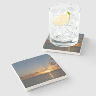 Posavasos De Piedra Atardecer con veleros paisaje tropical foto