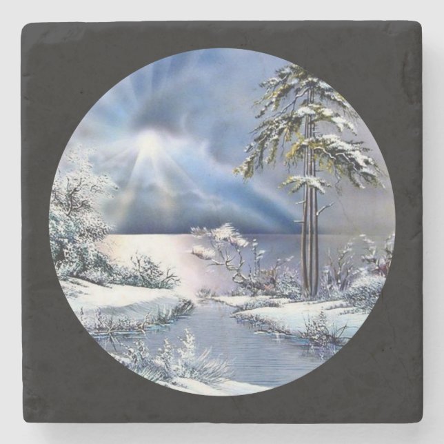 Posavasos De Piedra Atardecer de invierno sobre el agua (Anverso)