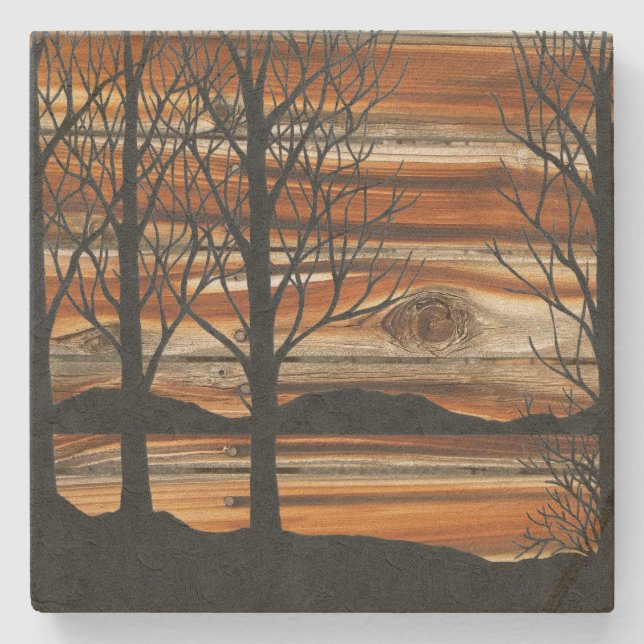 Posavasos De Piedra Atardecer de Madera (Anverso)